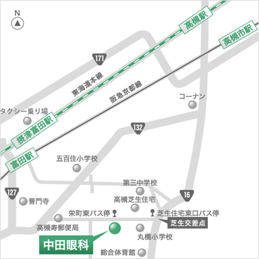 中田眼科の案内地図